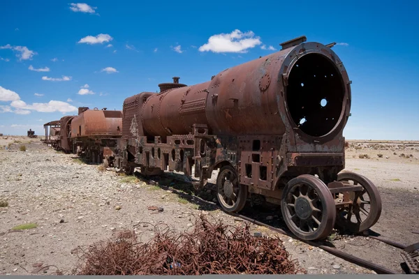 Rusty old steam train in Bolivian desert