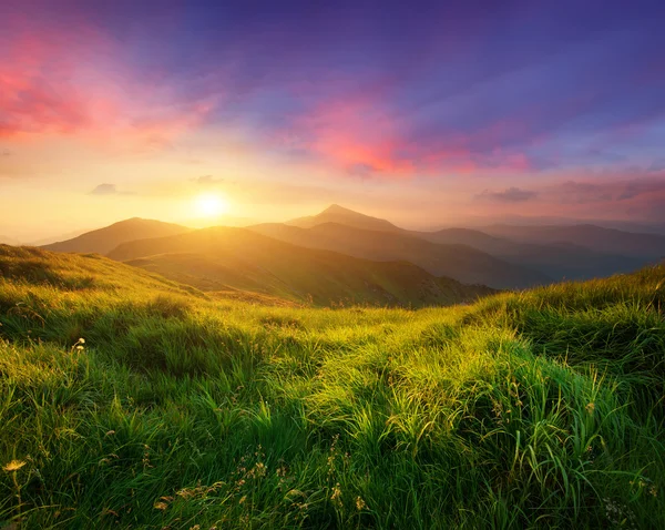 Vale da montanha durante o nascer do sol — Fotografia de Stock