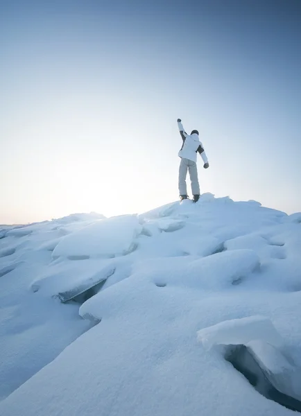 Rock climber on the snow peak — Stock Photo, Image