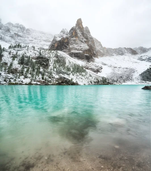 Lago Sorapis Lake Dolomite Alps Italy Beautiful Natural Landscape Winter — Stock Photo, Image