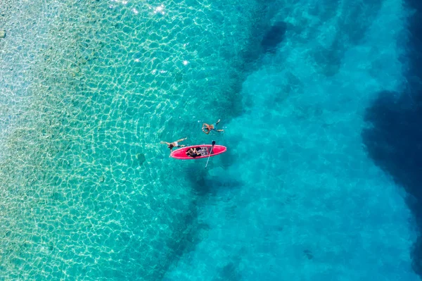 Kayak Sup Vue Aérienne Planche Flottante Des Personnes Sur Mer — Photo