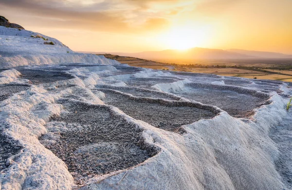 Summer Landscape Sunset View Travertines Bright Sunset Calcium Terraces Water — Stock Photo, Image