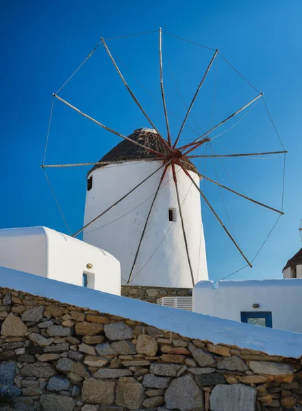 Mykonos Grækenland Traditionelle Vindmøller Symbolet Mykonos Dagen Tid Landskab Med - Stock-foto