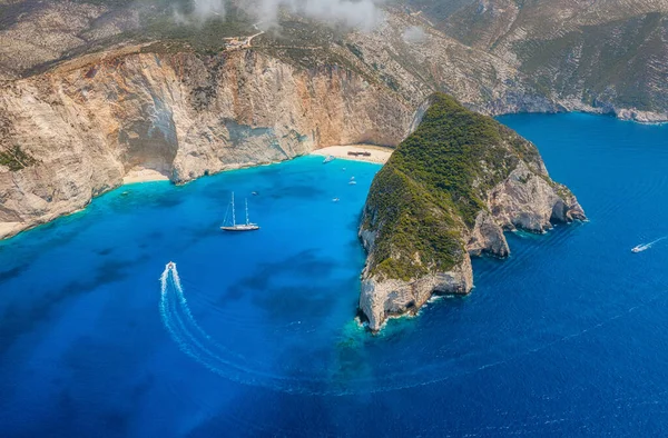 Yunanistan Zakynthos Adası Ndaki Navagio Plajı Manzarası Hava Manzarası Gök — Stok fotoğraf