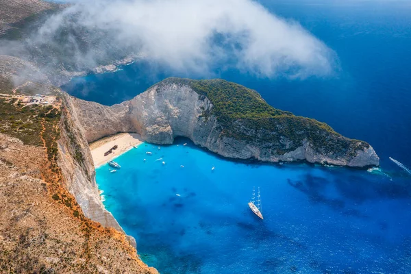 Vista Playa Navagio Isla Zakynthos Grecia Paisaje Aéreo Agua Mar — Foto de Stock