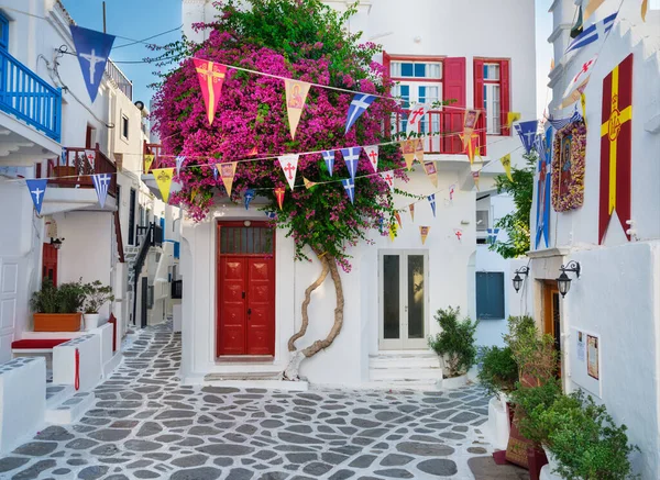 Mykonos Griechenland Enge Straßen Und Traditionelle Architektur Foto Als Hintergrundbild — Stockfoto