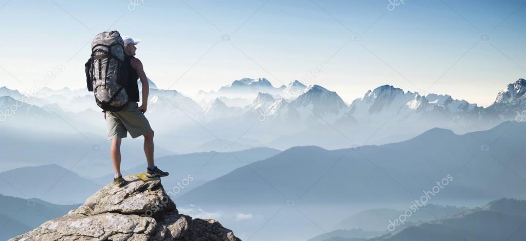 Tourist on high rocks