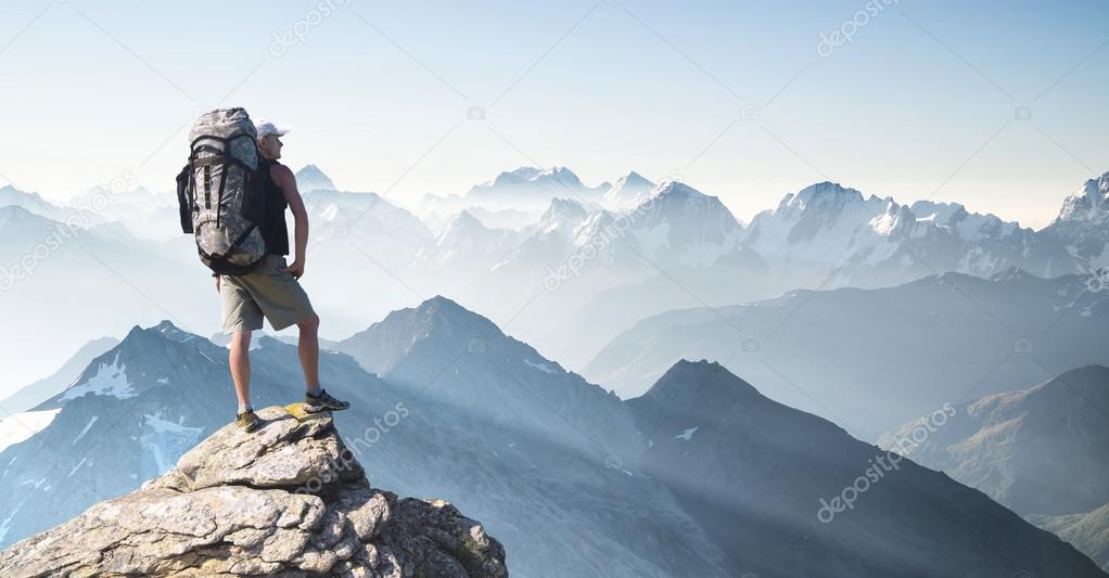 Tourist on high rocks.