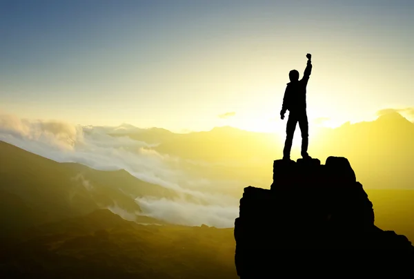 Winnaar op de bergtop — Stockfoto