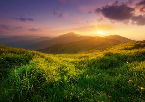 Mountain valley during sunrise — Stock Photo, Image