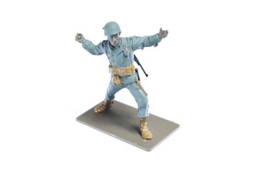 Amerikan askerleri, plastik heykelcikler. Elle boyanmış oyuncak. 2. Dünya Savaşı 'ndan kalma üniformalar..