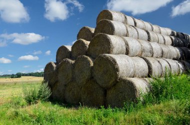 Saman balyası, Aşağı Silezya, Polonya 'da doğal manzara. Mavi gökyüzü ile güzel bir yaz.