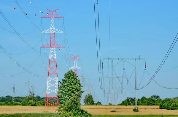 Rural Landscape Tall Electric Poles Lower Silesia Poland Beautiful Summer — Stock Photo, Image