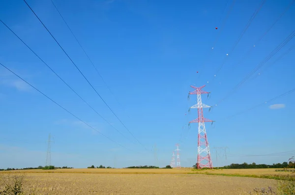 Rural Landscape Tall Electric Poles Lower Silesia Poland Beautiful Summer — Stock Photo, Image