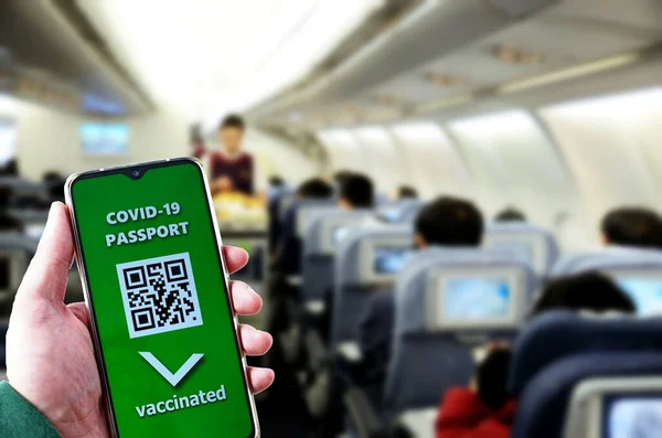 Cestování Během Pandemie Sars Cov Cestování Letadlem Pasovou Aplikací Covid — Stock fotografie