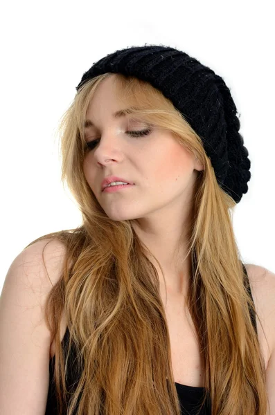 Girl with black hat — Stock Photo, Image