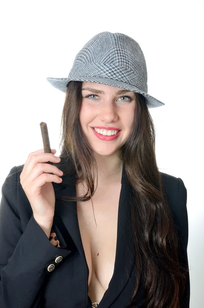 Smiling girl with cigar — Stock Photo, Image