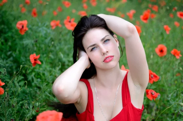 Brünette mit blumen Stockbild