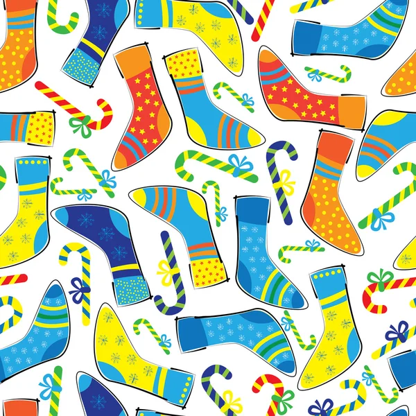 Christmas socks and candy seamless pattern — Stock Vector