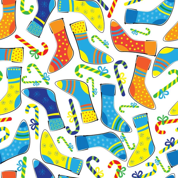 Kerst sokken en snoep naadloze patroon — Stockvector