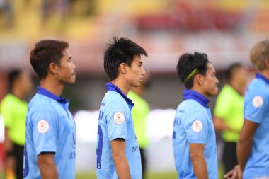 Bangkok-Tayland-19Eylül 2020-Kiattisak Jiemudom # 29 Ratchaburi Mitr Pol Fc oyuncusu 2020 yılında Boonyachinda Stadyumu 'nda ratchaburi mitr pol fc' ye karşı polis tero fc arasında eylem halinde.