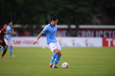 Bangkok-Tayland-19Eylül-2020-YEO SUNG HYE # 5 Ratchaburi Mitr Pol fc oyuncusu 2020 'de Boonyachinda Stadyumu' ndaki ratchaburi mitr pol fc 'ye karşı polis tero fc' si arasında eylem halinde.