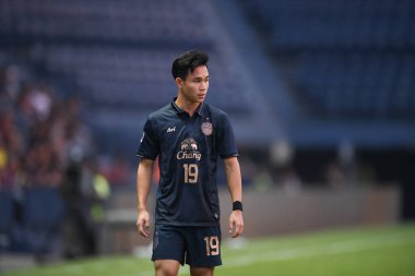 Buriram, Tayland-Mar13,2019: Buriram Stadyumu 'nda Jeonbuk Hyundai' ye karşı defin rampası arasında AFC2019 sırasında Supachok sarachat oyuncusu