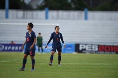 Chonburi-Tayland-19aug2019: Pikul khueanpet # 6 Tayland futbolcusu Tayland Beden Eğitimi Enstitüsü 'nde 9-0 Timor leste, Tayland