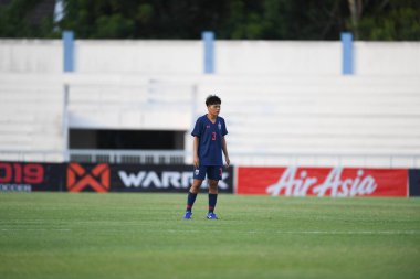 Chonburi-Thailand-19aug2019: Tayland Beden Eğitimi Enstitüsü 'nde 9-0 Timor leste AFF sırasında Tayland' ın 3 numaralı oyuncusu