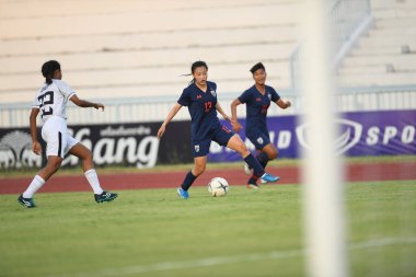 Chonburi-Tayland-19aug2019: Tayland Beden Eğitimi Enstitüsü 'nde 9-0 Timor lestesi arasında Tayland' ın 13 numaralı oyuncusu Tayland 'da faaliyet gösteriyor
