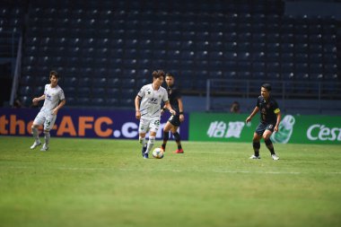 Buriram, Tayland-Mar13,2019: Kim jinsu # 22 jeonbuk hyundai oyuncusu, Buriram Stadyumu 'nda Jeonbuk Hyundai' ye karşı gömülü utd ile AFC2019 arasında hareket halinde.