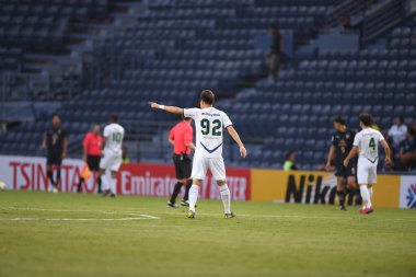 Buriram, Tayland-Mar13,2019: Kim minhyeok # 92 jeonbuk hyundai oyuncusu, Buriram Stadyumu 'nda Jeonbuk hyundai' ye karşı gömülü utd ile gömülü vaziyette.