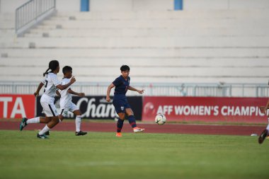 Chonburi-Tayland-19aug2019: Tayland Beden Eğitimi Enstitüsü 'nde 9-0 Timor leste arasında Tayland' ın 16 numaralı oyuncusu Khwanrudi saengchan eylemde