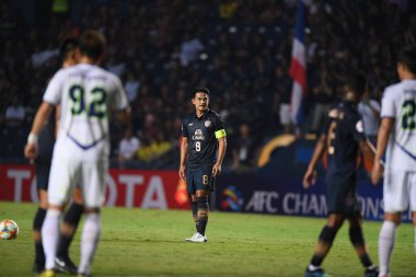 Buriram, Tayland-Mar13,2019: Buriram Stadyumu 'nda Jeonbuk Hyundai' ye karşı AFC2019 'da gömülen gömü sırasında bir araya gelen Suchao nutnum oyuncusu