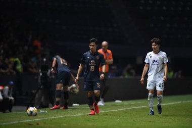 Buriram, Tayland-Mar13,2019: Buriram Stadyumu 'nda Jeonbuk Hyundai' ye karşı defin rampası arasında AFC2019 sırasında Supachok sarachat oyuncusu