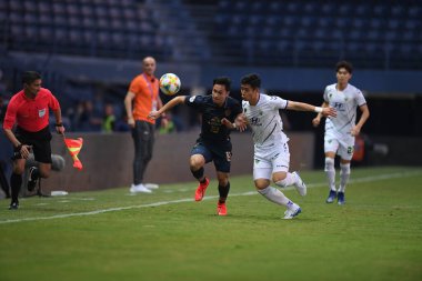 Buriram, Tayland-Mar13,2019: Buriram Stadyumu 'nda Jeonbuk Hyundai' ye karşı defin rampası arasında AFC2019 sırasında Supachok sarachat oyuncusu