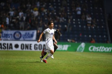 Buriram, Tayland-Mar13,2019: Shin hyungmin # 4 Jeonbuk hyundai oyuncusunun Buriram Stadyumu 'nda Jeonbuk Hyundai' ye karşı gömülü utd ile gömülü olduğu AFC2019 sırasında yaptığı eylem sırasında