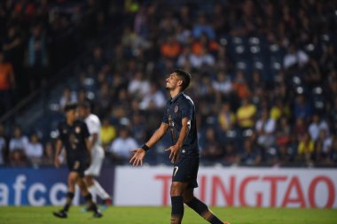 Buriram, Tayland-Mar13,2019: Pedro bispo küçük defin oyuncusu AFC2019 sırasında Jeonbuk hyundai 'ye karşı defin rampası arasında çarpışma halinde birleşti.