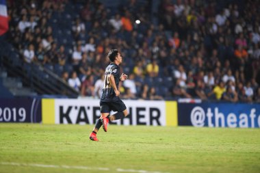 Buriram, Tayland-Mar13,2019: Buriram Stadyumu 'nda Jeonbuk Hyundai' ye karşı defin rampası arasında AFC2019 sırasında Supachok sarachat oyuncusu