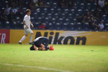 Buriram, Tayland-Mar13,2019: Buriram Stadyumu 'nda Jeonbuk Hyundai' ye karşı defin rampası arasında AFC2019 sırasında Supachok sarachat oyuncusu