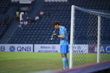 Buriram, Tayland-Mar13,2019: Buriram Stadyumu 'nda Jeonbuk Hyundai' nin Jeonbuk Hyundai 'ye karşı defnedildiği AFC2019' da Song bumkeun # 31 oyuncusuydu.