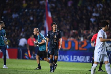 Buriram, Tayland-Mar13.2019: Buriram Stadyumu 'nda Jeonbuk Hyundai' ye karşı AFC2019 'da defnedilmek üzere birleşen Chitipat Thank lang oyuncusu