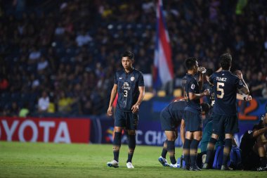 Buriram, Tayland-Mar13,2019: Buriram Stadyumu 'nda Jeonbuk Hyundai' ye karşı gömülü vaziyette AFC2019 'da birleşen Pansa hemviboon defin oyuncusu