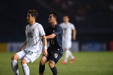 Buriram, Tayland-Mar13,2019: Buriram Stadyumu 'nda Jeonbuk Hyundai' ye karşı defin rampası arasında AFC2019 sırasında Supachok sarachat oyuncusu