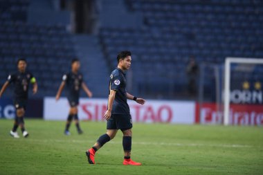 Buriram, Tayland-Mar13,2019: Buriram Stadyumu 'nda Jeonbuk Hyundai' ye karşı defin rampası arasında AFC2019 sırasında Supachok sarachat oyuncusu