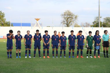 Chonburi-Tayland-19aug2019: Tayland Beden Eğitimi Enstitüsü 'nde Tayland futbolcusu 9-0 Timor leste, Tayland