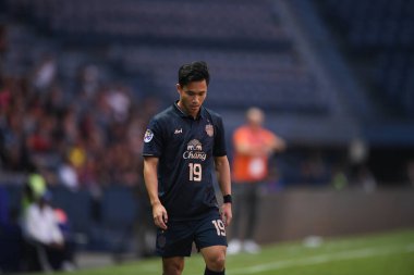 Buriram, Tayland-Mar13,2019: Buriram Stadyumu 'nda Jeonbuk Hyundai' ye karşı defin rampası arasında AFC2019 sırasında Supachok sarachat oyuncusu