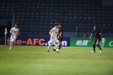 Buriram, Tayland-Mar13,2019: Kim jinsu # 22 jeonbuk hyundai oyuncusu, Buriram Stadyumu 'nda Jeonbuk Hyundai' ye karşı gömülü utd ile AFC2019 arasında hareket halinde.