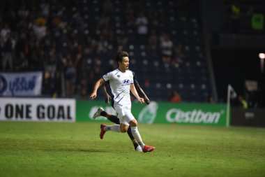 Buriram, Tayland-Mar13,2019: Shin hyungmin # 4 Jeonbuk hyundai oyuncusunun Buriram Stadyumu 'nda Jeonbuk Hyundai' ye karşı gömülü utd ile gömülü olduğu AFC2019 sırasında yaptığı eylem sırasında