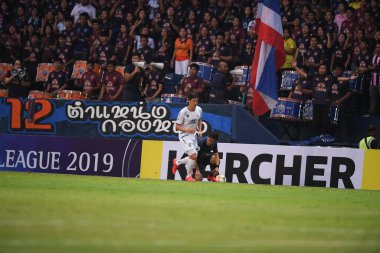 Buriram, Tayland-Mar13,2019: Buriram Stadyumu 'nda Jeonbuk Hyundai' ye karşı defin rampası arasında AFC2019 sırasında Supachok sarachat oyuncusu